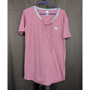 Victoria Secret Pink I Like You A Latte Lace Up Sleep Shirt Size SP